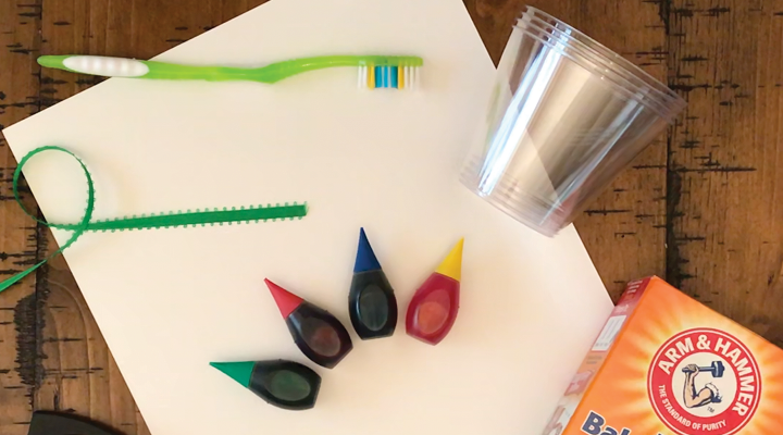 This Father’s Day craft tutorial uses common household items like baking soda, paper, food coloring, and old toothbrushes to make a special card for Dad.